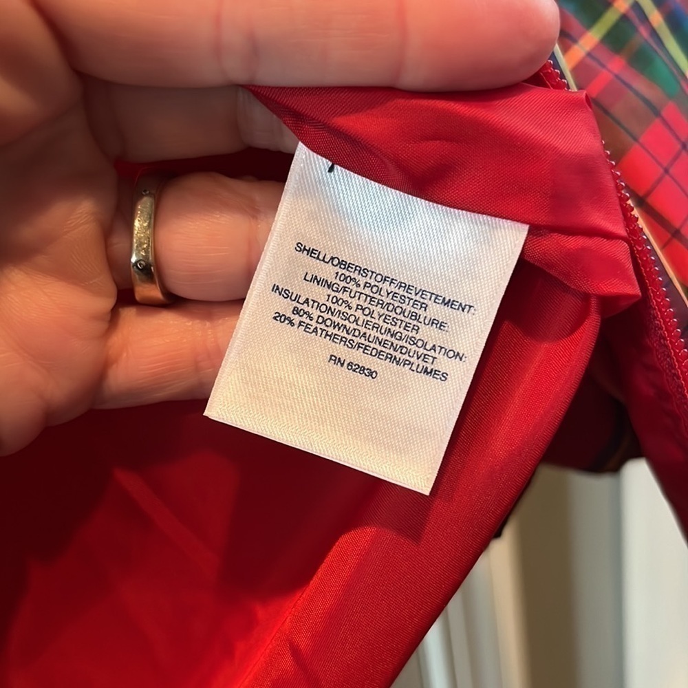 Red preppy classic plaid down filled NWT lands End zip puffer vest size 3XP - Picture 10 of 10
